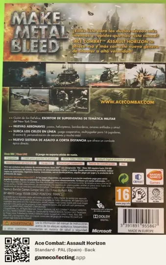 Ace Combat: Assault Horizon Xbox 360, Spain box back