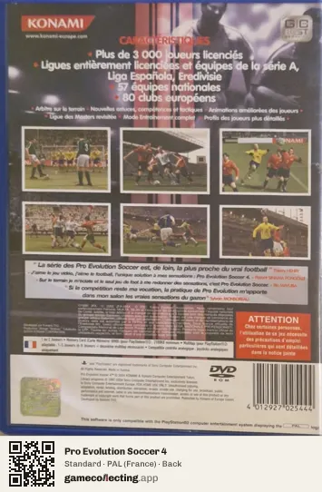 Pro Evolution Soccer 4 PlayStation 2, France box back