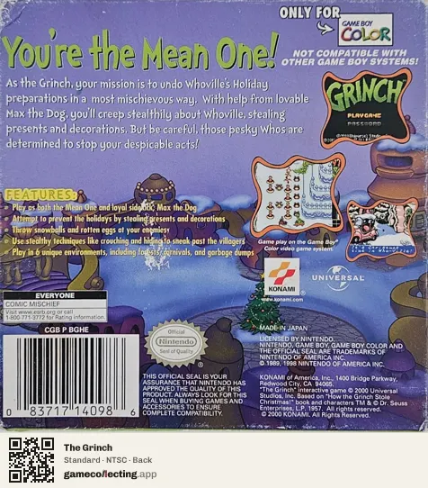 The Grinch Game Boy Color, NTSC box back
