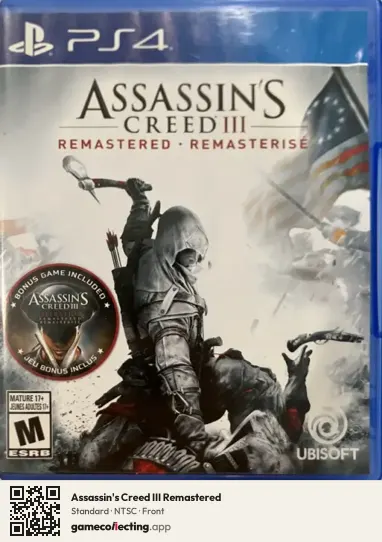 Assassin's Creed III Remastered PlayStation 4, NTSC box front
