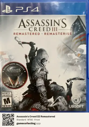 Assassin's Creed III Remastered PlayStation 4, NTSC box front