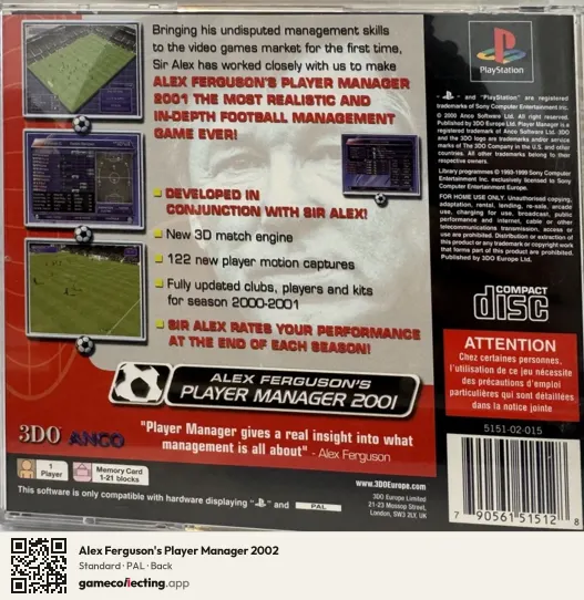 Alex Ferguson's Player Manager 2002 PlayStation, PAL box back