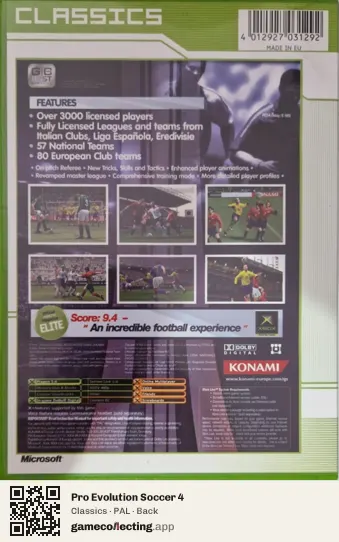 Pro Evolution Soccer 4 Xbox, PAL box back
