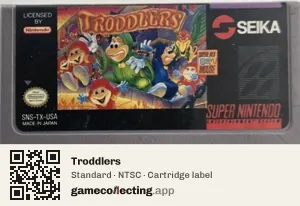 Troddlers Super Nintendo Entertainment System, NTSC cartridge label