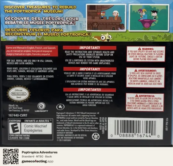 Poptropica Adventures Nintendo DS, NTSC box back