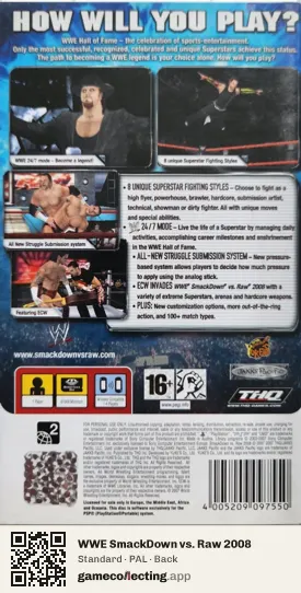 WWE SmackDown vs. Raw 2008 PlayStation Portable, PAL box back