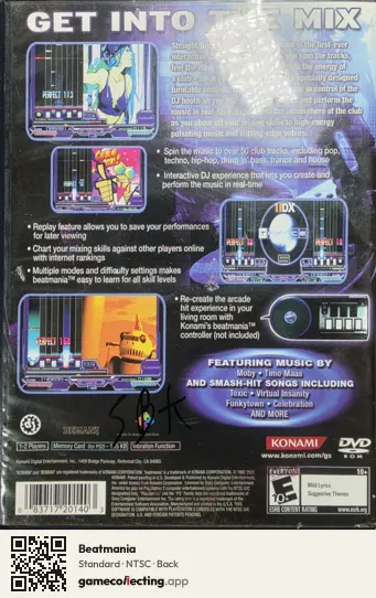 Beatmania PlayStation 2, NTSC box back