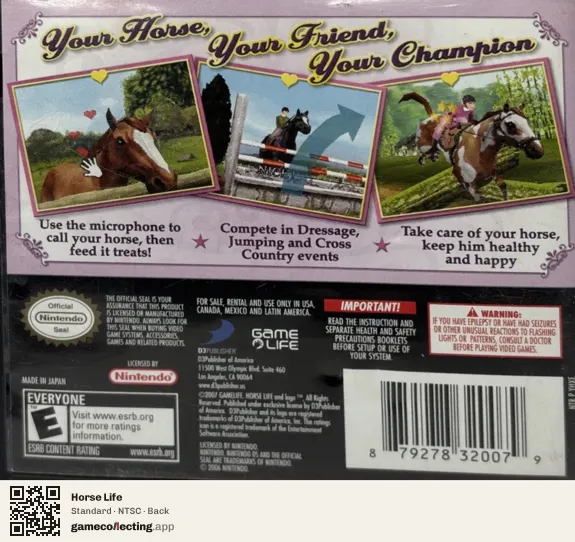 Horse Life Nintendo DS, NTSC box back