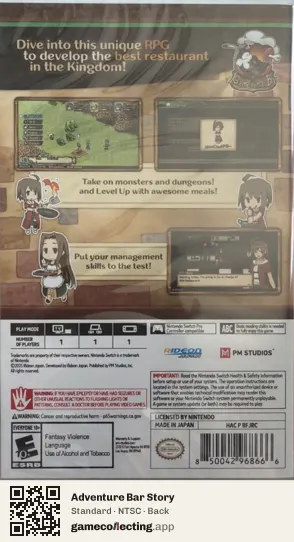 Adventure Bar Story Nintendo Switch, NTSC box back