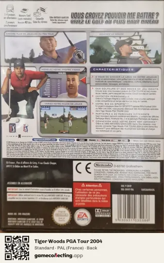 Tiger Woods PGA Tour 2004 Nintendo GameCube, France box back