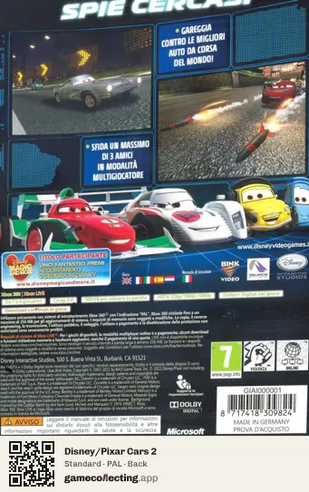 Disney/Pixar Cars 2 Xbox 360, PAL box back