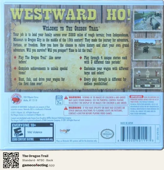 The Oregon Trail Nintendo 3DS, NTSC box back