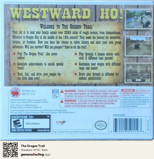 The Oregon Trail Nintendo 3DS, NTSC box back