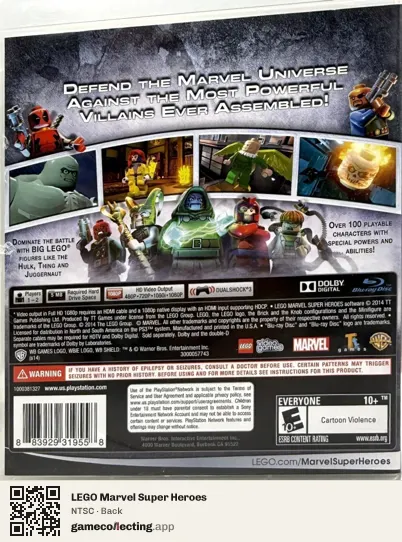 LEGO Marvel Super Heroes PlayStation 3, NTSC box back