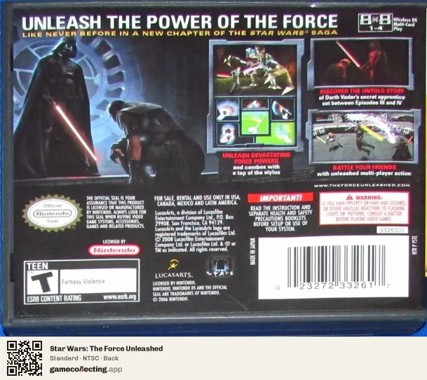 Star Wars: The Force Unleashed Nintendo DS, NTSC box back