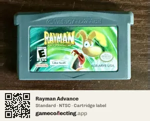 Rayman Advance Game Boy Advance, NTSC cartridge label