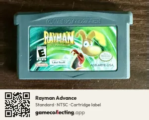 Rayman Advance Game Boy Advance, NTSC cartridge label