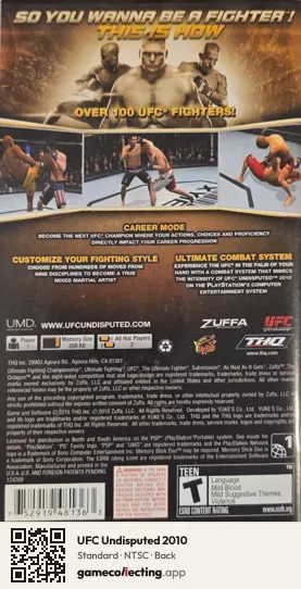 UFC Undisputed 2010 PlayStation Portable, NTSC box back