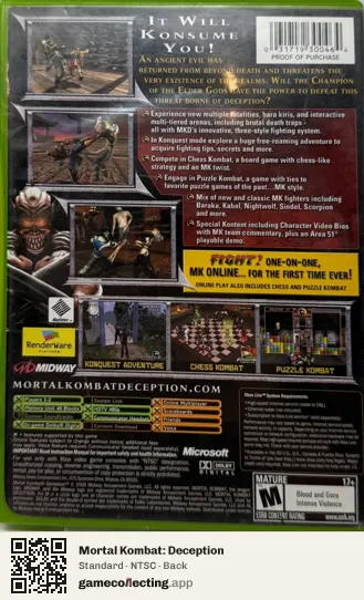 Mortal Kombat: Deception Xbox, NTSC box back