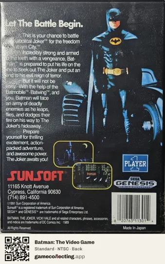 Batman: The Video Game Sega Mega Drive / Genesis, NTSC box back