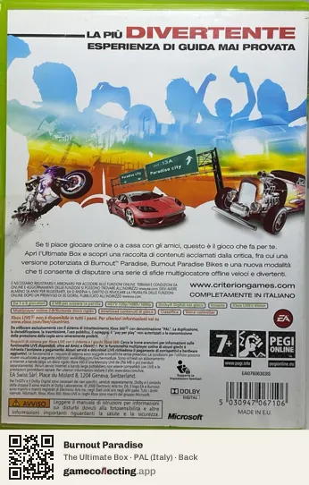 Burnout Paradise Xbox 360, Italy box back