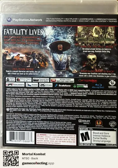 Mortal Kombat PlayStation 3, NTSC box back