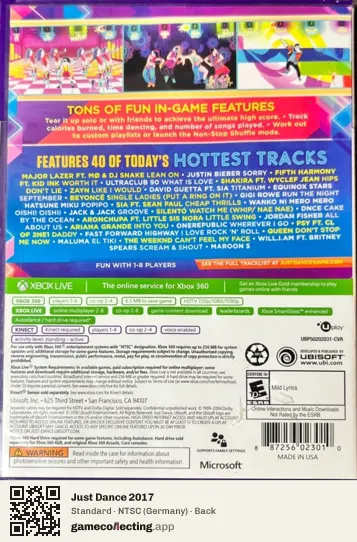 Just Dance 2017 Xbox 360, Germany box back