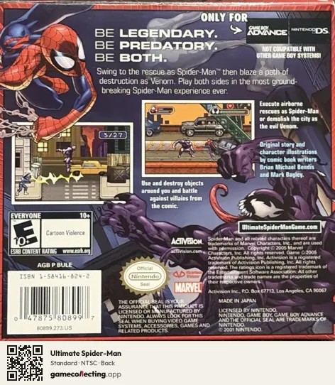 Ultimate Spider-Man Game Boy Advance, NTSC box back
