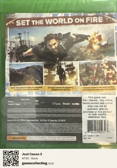 Just Cause 3 Xbox One, NTSC box back