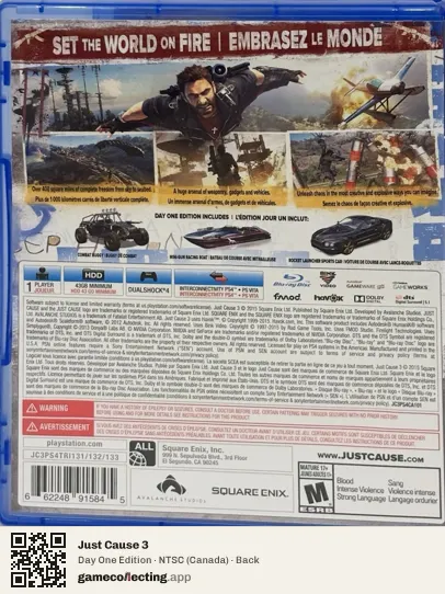 Just Cause 3 PlayStation 4, Canada box back