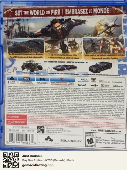 Just Cause 3 PlayStation 4, Canada box back