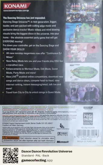 Dance Dance Revolution Universe Xbox 360, PAL box back