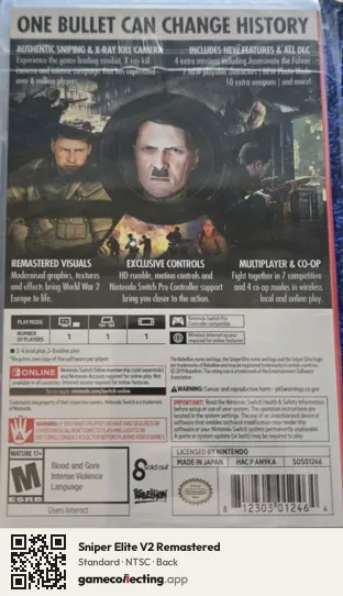 Sniper Elite V2 Remastered Nintendo Switch, NTSC box back