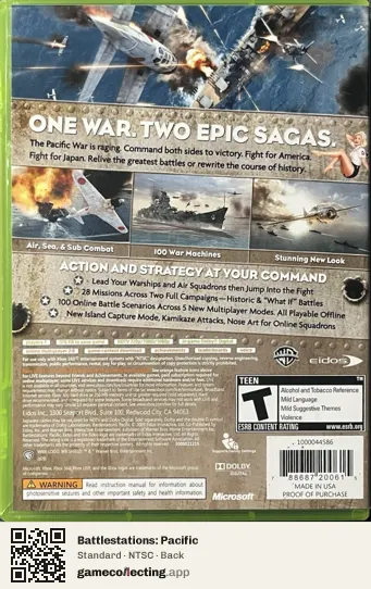 Battlestations: Pacific Xbox 360, NTSC box back