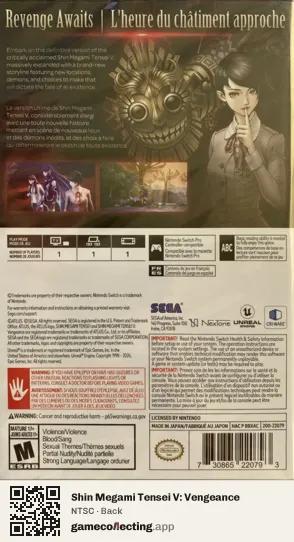 Shin Megami Tensei V: Vengeance Nintendo Switch, NTSC box back
