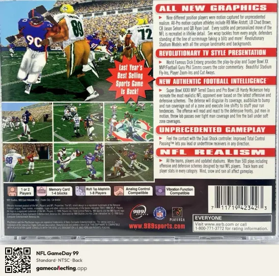NFL GameDay 99 PlayStation, NTSC box back