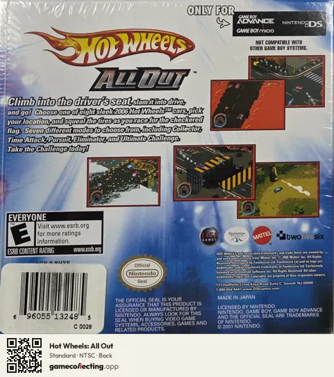 Hot Wheels: All Out Game Boy Advance, NTSC box back