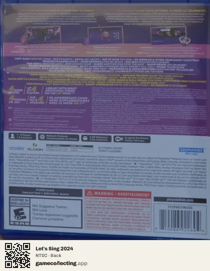 Let's Sing 2024 PlayStation 5, NTSC box back