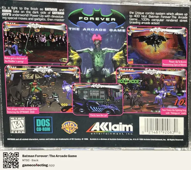 Batman Forever: The Arcade Game Computer, NTSC box back