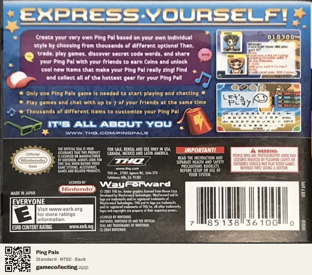 Ping Pals Nintendo DS, NTSC box back