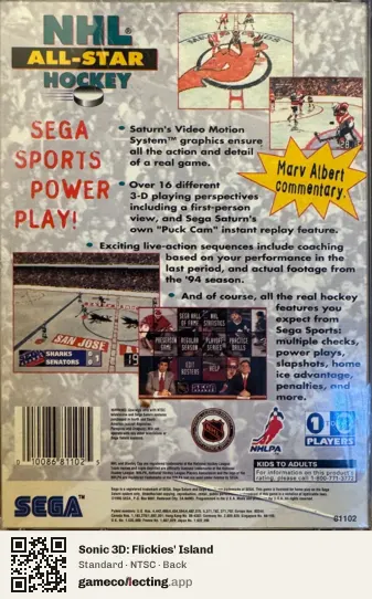 Sonic 3D: Flickies' Island Sega Saturn, NTSC box back