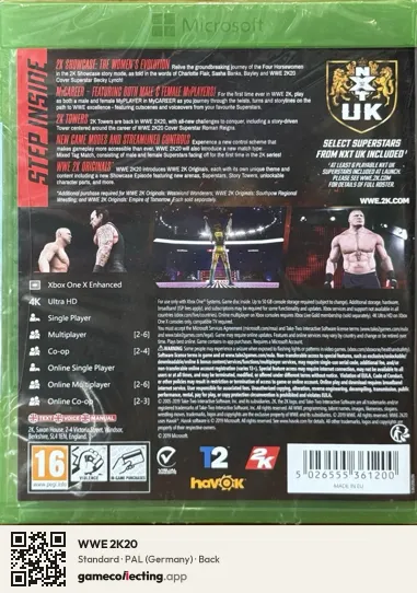WWE 2K20 Xbox One, Germany box back
