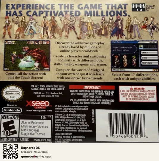 Ragnarok DS Nintendo DS, NTSC box back
