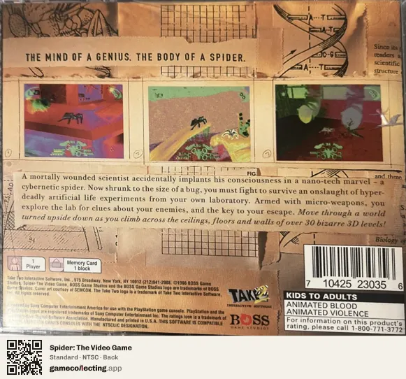Spider: The Video Game PlayStation, NTSC box back