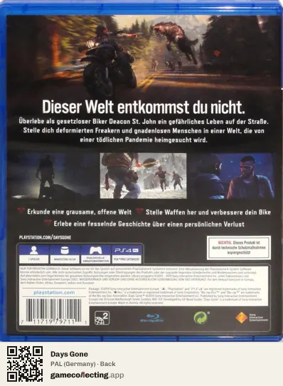 Days Gone PlayStation 4, Germany box back