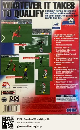 FIFA: Road to World Cup 98 Sega Saturn, NTSC box back