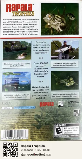 Rapala Trophies PlayStation Portable, NTSC box back