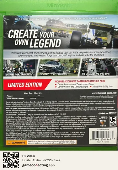 F1 2016 Xbox One, NTSC box back