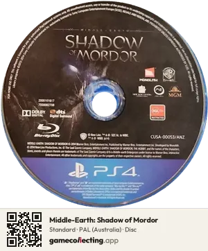 Middle-Earth: Shadow of Mordor PlayStation 4, PAL disc