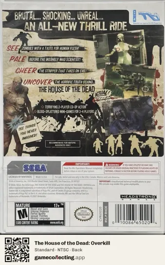 The House of the Dead: Overkill Nintendo Wii, NTSC box back